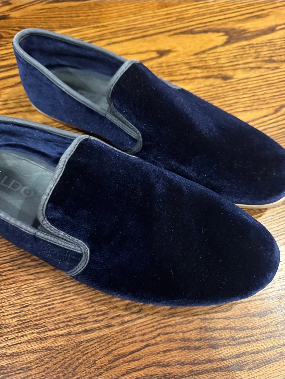 Aldo navy velour slip on flats. Size 12.